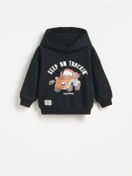Bluza Auta - czarny. Czarne bluzy i bluzki niemowlęce Reserved, bez wzorów, z bawełny, bez ramiączek, bez kaptura. Za 59.99 zł.