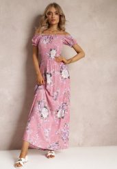 Różowa Sukienka Maxi z Ozdobnym Dekoltem i Cienkimi Gumkami Nesaina. Fioletowe sukienki damskie Renee, na imprezę, m, bez wzorów, bez kołnierzyka, bez ramiączek, maxi, rozkloszowane. W wyprzedaży za 38.49 zł.
