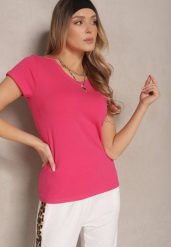 Różowy T-shirt Basic z Bawełny Liaselle. Czerwone t-shirty damskie Renee, l, bez wzorów, z bawełny, bez kołnierzyka. Za 24.99 zł.