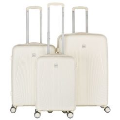 Zestaw walizek podróżnych z tworzywa ABS w beżowym kolorze Peterson PTN PP-09-SET3. Brązowe walizki Peterson, bez wzorów. Za 549.99 zł.