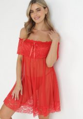 Czerwona Przezroczysta Koszula Nocna z Koronkową Falbaną i Stringami Zainalia. Czerwone koszule nocne damskie Born2be, bez wzorów, z koronki. Za 34.99 zł.