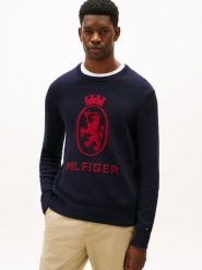 Tommy Hilfiger sweter z dzianiny Mężczyźni Bawełna niebieski|czerwony, XL. Czerwone swetry męskie Tommy Hilfiger, m, bez wzorów, z bawełny, bez kołnierzyka. Za 379.95 zł.