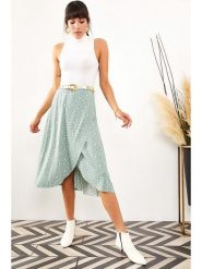 Olalook Spódnica w kolorze zielono-białym rozmiar: L. Zielone spódniczki damskie Olalook, l, bez wzorów, z podwyższonym stanem, midi. Za 57.20 zł.