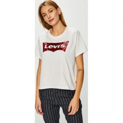 Levi's - Top. Białe topy damskie Levi's, l, z aplikacjami, z bawełny, bez kołnierzyka. W wyprzedaży za 99.90 zł.
