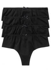 Stringi z wygodnej bawełny (4 pary). Czarne stringi damskie bonprix, bez wzorów, z bawełny. Za 59.99 zł.