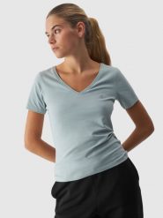 4F T-shirt slim gładki damski - turkusowy XS. Niebieskie t-shirty damskie 4f, xs, bez wzorów, z bawełny, bez kołnierzyka. W wyprzedaży za 29.99 zł.