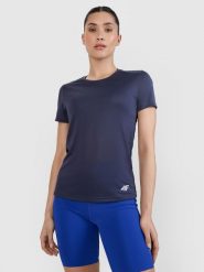 4F Koszulka do biegania regular damska - szara L. Szare bluzki sportowe damskie 4f, l, bez wzorów, z dzianiny, bez ramiączek. W wyprzedaży za 79.99 zł.