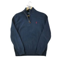 Second life - Polo Ralph Lauren sweter męski z półgolfem i zamkiem - Jak nowy. Niebieskie swetry męskie Ralph Lauren, l, bez wzorów, bez kołnierzyka. Za 255.56 zł.