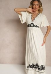 Beżowa Sukienka z Wiskozą Lnem i Haftowanym Wzorem Roniae. Brązowe sukienki damskie Renee, na co dzień, m, bez wzorów, z wiskozy, eleganckie, bez kołnierzyka, bez ramiączek, maxi. W wyprzedaży za 151.99 zł.