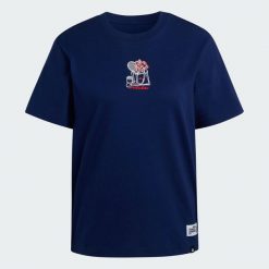 Koszulka Mini Embroidery Graphic. Niebieskie t-shirty damskie Adidas, bez wzorów, bez kołnierzyka. Za 109.00 zł.