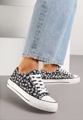 Czarne Casualowe Trampki w Kwiatki Foleriella. Czarne trampki i tenisówki damskie Renee, bez wzorów, z jeansu. Za 49.99 zł.