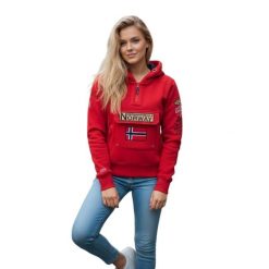 Bluza turystyczna damska Geographical Norway Gymclass. Czerwone bluzy z kapturem damskie Geographical Norway, l, z poliesteru. Za 202.00 zł.