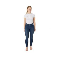 Damskie spodnie jeździeckie w jeans pełnym chwycie i z wysoką talią Horze Kaia. Niebieskie spodnie materiałowe damskie HORZE, bez wzorów, z bawełny, z podwyższonym stanem. Za 371.00 zł.