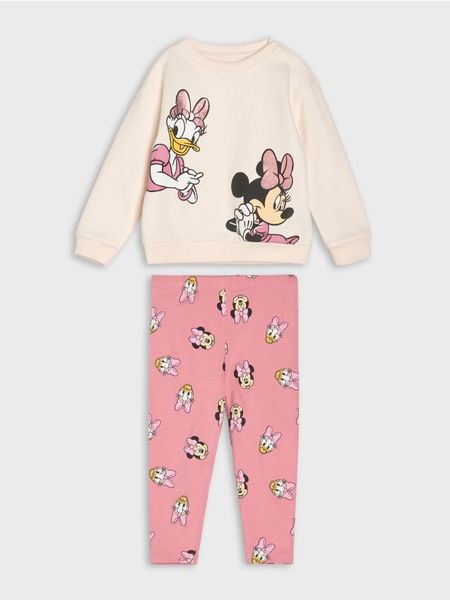 Komplet: bluza i legginsy Minnie Mouse - kremowy. Białe bluzy i bluzki niemowlęce Sinsay, bez wzorów, bez ramiączek, bez kaptura. Za 29.99 zł.
