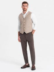 Spodnie męskie chino z gumką w pasie SLIM FIT - czekoladowe V2 OM-PACP-0158 - XXL. Brązowe spodnie materiałowe męskie Ombre Clothing, bez wzorów, z poliesteru. Za 143.99 zł.