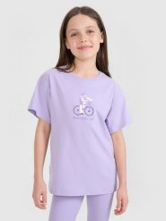 4F T-shirt regular z nadrukiem dziewczęcy - fioletowy 152 (11-12 lat). Fioletowe koszulki dziewczęce 4f, uniwersalny, bez wzorów, z bawełny, bez ramiączek. W wyprzedaży za 19.99 zł.