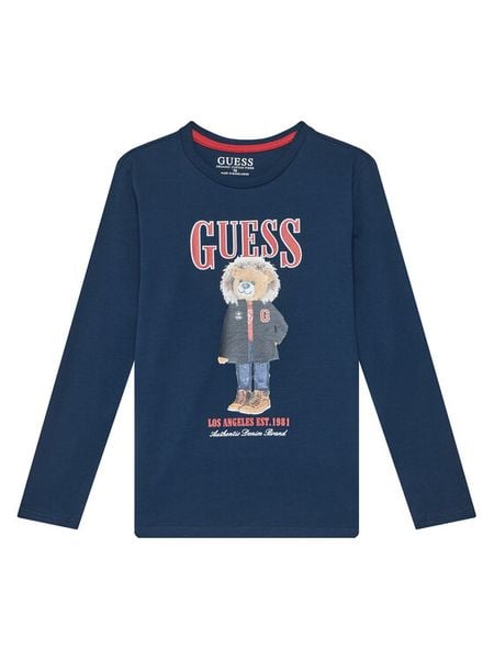 Guess Bluzka L5BI09I3Z14 Granatowy Regular Fit. Niebieskie t-shirty chłopięce Guess, z aplikacjami, z bawełny, bez ramiączek. Za 89.99 zł.