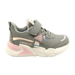 American Club na rzepy z hologramem AA24/22 Szare. Szare buty sportowe dziewczęce bez wzorów, ze skóry ekologicznej, bez zapięcia. Za 52.65 zł.