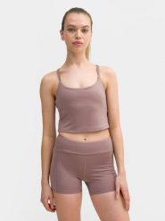 4F Crop top do jogi i pilatesu z materiałów z recyklingu damski L. Brązowe topy damskie 4f, l, bez wzorów, z materiału, bez kołnierzyka. W wyprzedaży za 29.99 zł.
