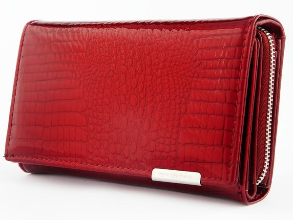 Czerwony Elegancki Damski Portfel Skórzany Lakier 827. Czerwone portfele damskie bez wzorów, z lakierowanej skóry. Za 97.99 zł.