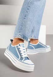 Jasnoniebieskie Trampki na Platformie Ozdobione Cyrkoniami Arenoria. Niebieskie trampki i tenisówki damskie Renee, bez wzorów, z jeansu. Za 74.99 zł.