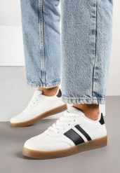Białe Sneakersy Tenisówki z Geometrycznymi Paskami Amolita. Białe trampki i tenisówki damskie Born2be, z aplikacjami, z jeansu. Za 84.99 zł.