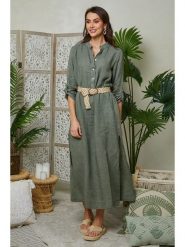 Lin Passion Lniana sukienka w kolorze khaki rozmiar: 38/40. Brązowe sukienki damskie Lin Passion, bez wzorów, ze lnu, klasyczne, bez kołnierzyka, bez ramiączek, maxi. Za 236.61 zł.