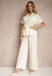 Jasnobeżowy Komplet z Wiskozy o Kroju Oversize Spodnie i Koszula z Paskiem Normell. Brązowe koszule damskie Renee, bez wzorów, z tkaniny, eleganckie. Za 189.99 zł.