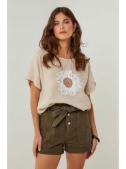 Lin Passion Lniana koszulka w kolorze beżowym rozmiar: 36/38. Brązowe bluzki damskie Lin Passion, bez wzorów, ze lnu, bez kołnierzyka. Za 113.99 zł.