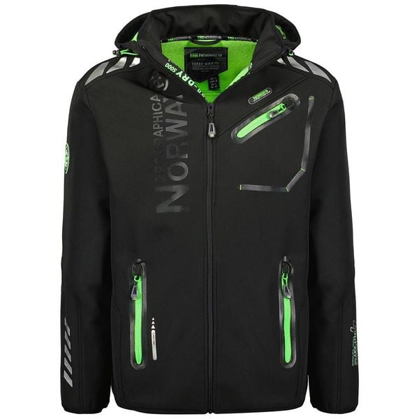 Kurtka softshell męska Geographical Norway ROYAUTE Black/Green. Czarne kurtki męskie Geographical Norway, na wiosnę, m, bez wzorów, z elastanu, sportowe, bez kaptura. Za 239.00 zł.