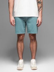 Męskie krótkie spodenki dresowe RELAXED FIT w stylu athleisure – turkusowe V1 - Rozmiar: S. Niebieskie szorty męskie Ombre Clothing, bez wzorów, z bawełny. W wyprzedaży za 49.99 zł.