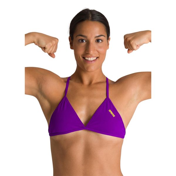 Góra od stroju kąpielowego damskiego top na basen Arena Mirtilla. Fioletowe topy sportowe damskie Arena, xs, bez wzorów, bez ramiączek. Za 69.99 zł.