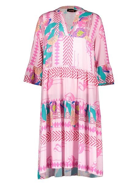 Miss goodlife Sukienka w kolorze jasnoróżowo-turkusowym rozmiar: L. Różowe sukienki damskie miss goodlife, l, bez wzorów, z wiskozy, bez kołnierzyka, bez ramiączek, midi. Za 131.12 zł.