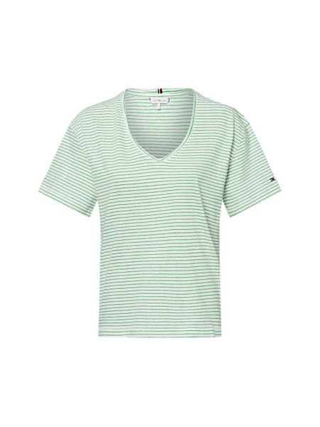 Tommy Hilfiger Koszulka z zawartością lnu Kobiety Bawełna biały|zielony, M. Białe t-shirty damskie Tommy Hilfiger, m, bez wzorów, z bawełny, bez kołnierzyka. Za 229.95 zł.