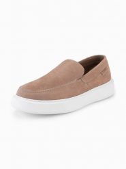 Zamszowe męskie półbuty slip on na grubej podeszwie – jasnobrązowe V3 - Rozmiar: 42. Brązowe półbuty męskie Ombre Clothing, z gumy, bez zapięcia. W wyprzedaży za 254.99 zł.