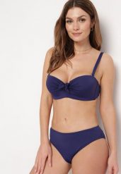 Granatowe Bikini Strój Kąpielowy Dwuczęściowy Biustonosz z Supełkiem i Figi Carinela. Niebieskie bikini damskie Born2be, z aplikacjami. Za 79.99 zł.