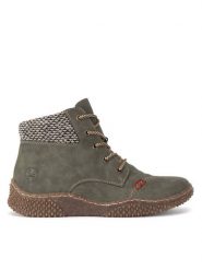 Rieker Botki Y8441-54 Zielony. Zielone botki damskie Rieker, ze skóry, bez obcasa, na płaskiej podeszwie, bez zapięcia. Za 271.99 zł.