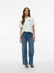 Vero Moda Koszulka w kolorze białym rozmiar: M. Białe bluzki damskie Vero Moda, m, bez wzorów, z bawełny, bez kołnierzyka, bez ramiączek. Za 84.21 zł.