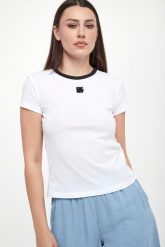T-shirt damski DKNY JEANS. T-shirty damskie DKNY, m, bez wzorów, z jeansu, bez kołnierzyka. W wyprzedaży za 175.20 zł.