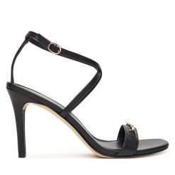 Sandały MICHAEL Michael Kors. Czarne sandały damskie MICHAEL Michael Kors, bez wzorów, ze lnu, bez obcasa, na szpilce. Za 489.99 zł.