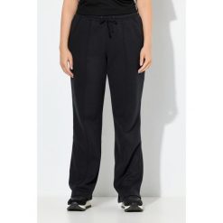 Damskie Spodnie dresowe zaszewki szerokie nogawki elastyczny pas. Czarne spodnie dresowe damskie Ulla Popken, plus size, bez wzorów, z bawełny. Za 239.99 zł.