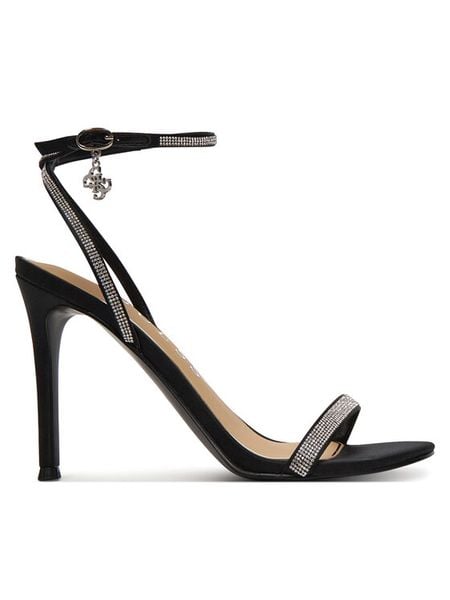 Guess Sandały FLJCHR SAT03 Czarny. Czarne sandały damskie Guess, z aplikacjami, ze skóry, bez obcasa, na szpilce. Za 559.99 zł.