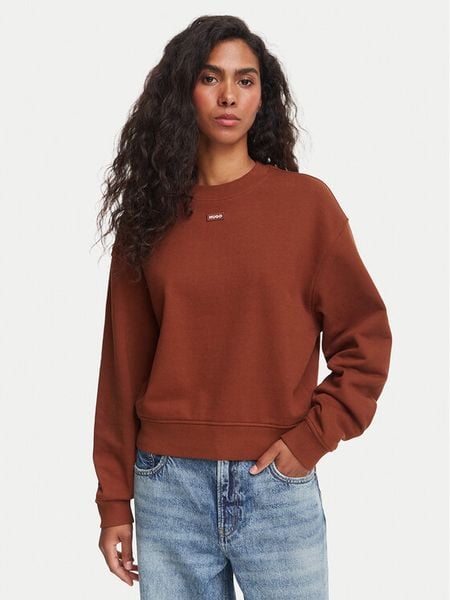 HUGO Bluza Delessa 50534344 Brązowy ciemny Regular Fit. Brązowe bluzy bez kaptura damskie Hugo, xs, z bawełny. Za 399.99 zł.