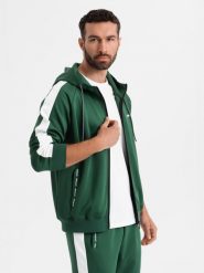 Męskie komplet dresowy oldschool bluza rozpinana z kapturem + spodnie joggery - ciemnozielony V7 - Rozmiar: S. Zielone bluzy z kapturem męskie Ombre Clothing, m, z dresówki. Za 379.99 zł.