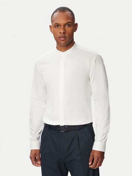 HUGO Koszula Kaleb 50544949 Biały Slim Fit. Białe koszule męskie Hugo, m, bez wzorów, z bawełny, bez kołnierzyka, bez ramiączek. Za 449.99 zł.
