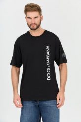 DOLCE & GABBANA Czarny t-shirt. Czarne t-shirty męskie Dolce and Gabbana, l, bez wzorów, bez kołnierzyka. W wyprzedaży za 1,599.99 zł.