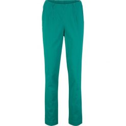 Spodnie ze stretchem, bez zamka w talii STRAIGHT FIT bonprix dymny szmaragdowy. Niebieskie spodnie materiałowe damskie bonprix, bez wzorów. Za 64.99 zł.