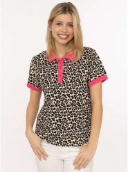 Zwillingsherz Koszulka polo "Leo" w kolorze jasnobrązowo-różowo-beżowym rozmiar: XL. Brązowe bluzki damskie Zwillingsherz, xl, bez wzorów, z bawełny, bez kołnierzyka, bez ramiączek. Za 139.87 zł.