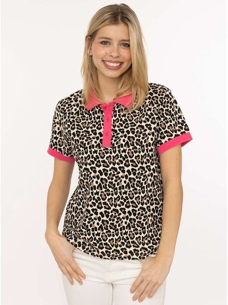 Zwillingsherz Koszulka polo "Leo" w kolorze jasnobrązowo-różowo-beżowym rozmiar: XL. Brązowe bluzki damskie Zwillingsherz, xl, bez wzorów, z bawełny, bez kołnierzyka, bez ramiączek. Za 139.87 zł.
