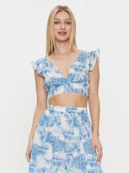 Iconique Bluzka Linda IC24-052 Niebieski Slim Fit. Niebieskie bluzki damskie Iconique, l, bez wzorów, z bawełny, bez ramiączek. Za 399.99 zł.